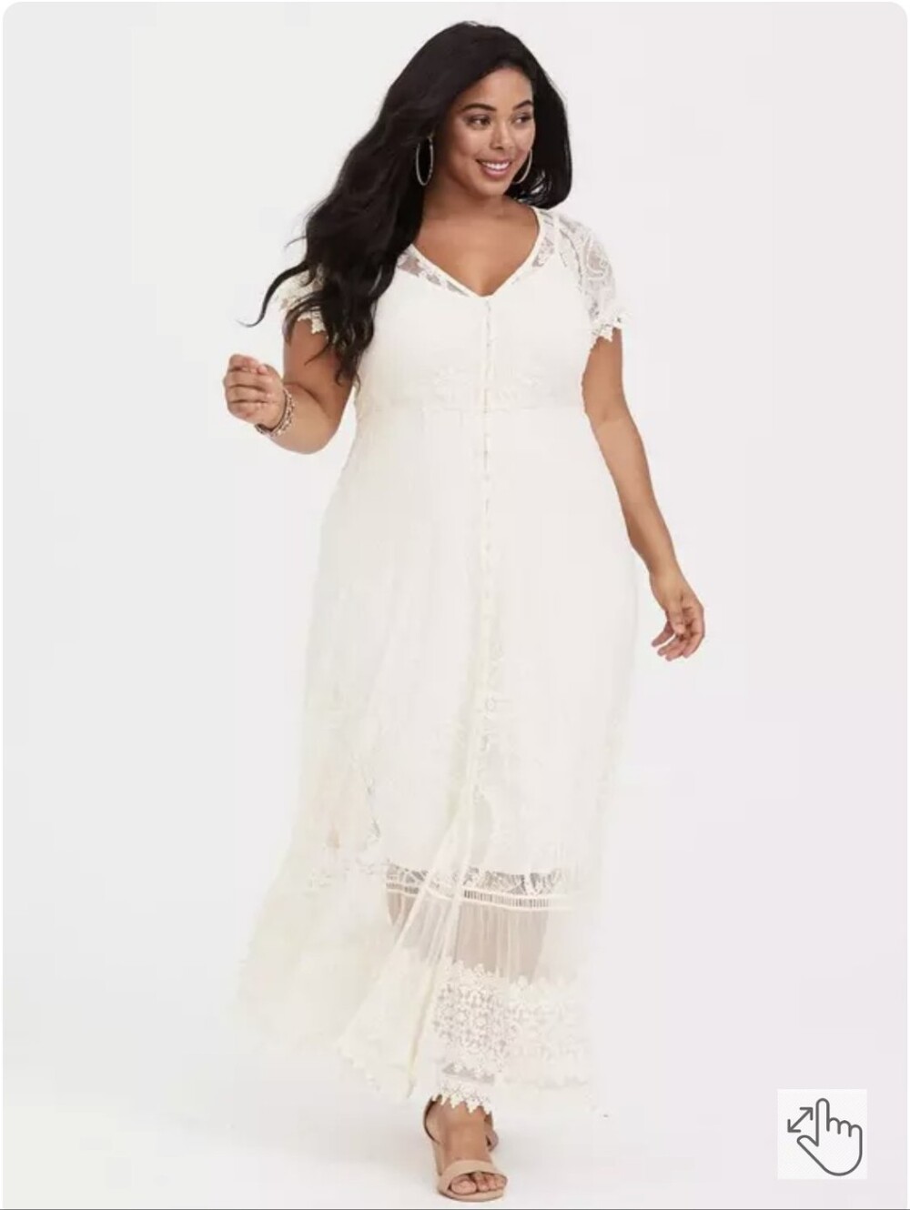 Torrid Maxi Lace Button-Front Cream Dress